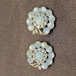 STAR Brand Vintage Moonstone & Aurora Borealis Clip-on Earrings